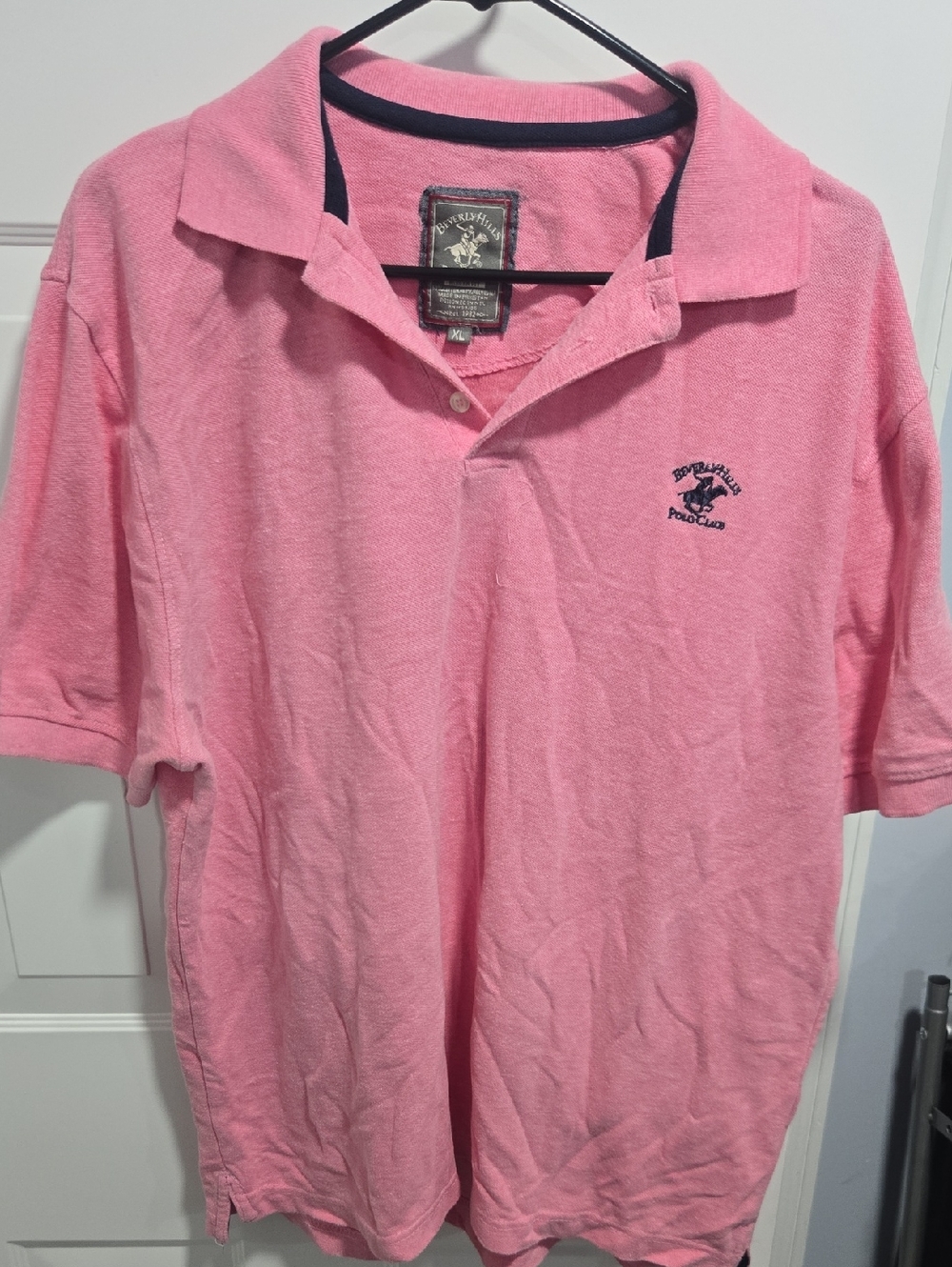 Beverly Hills Polo Club Men's Pink Polo with Navy Logo Trim